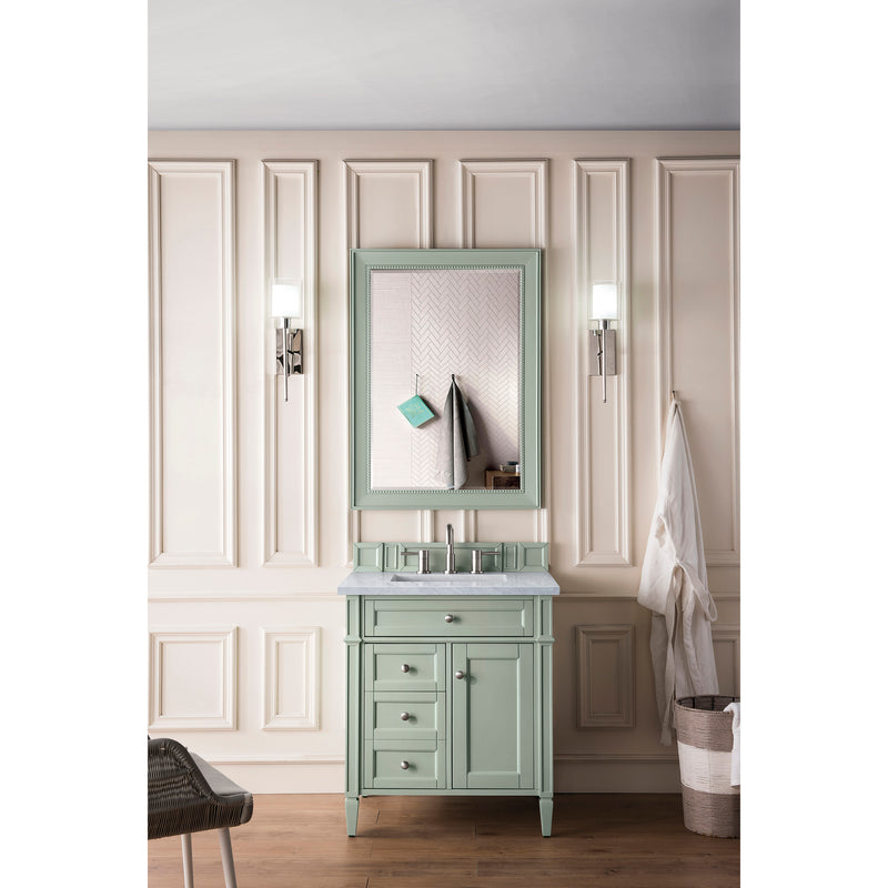 James Martin Brittany 30" Single Vanity Sage Green with 3 cm Eternal Jasmine Pearl Quartz Top 650-V30-SGR-3EJP