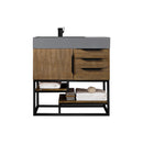 James Martin Columbia 36" Single Vanity Latte Oak Matte Black with Dusk Grey Glossy Composite Top 388-V36-LTO-MB-DGG