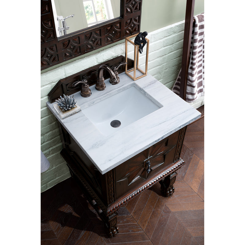 James Martin Balmoral 26" Single Vanity Cabinet Antique Walnut with 3 cm Arctic Fall Solid Surface Top 150-V26-ANW-3AF