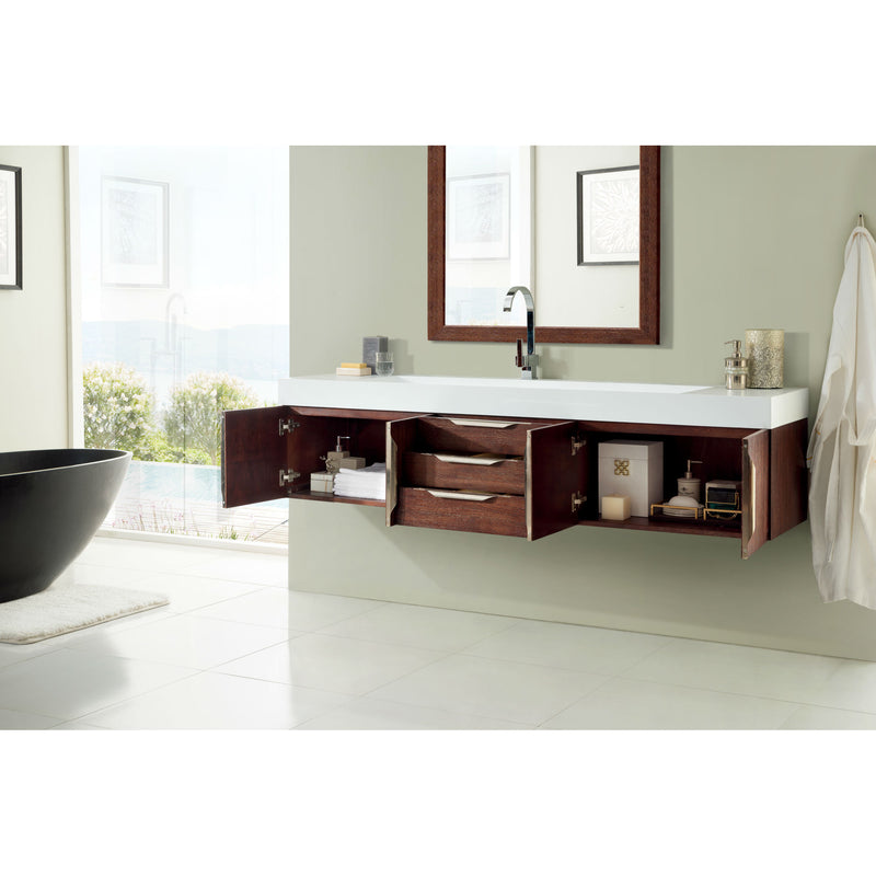 James Martin Mercer Island 72" Single Vanity Coffee Oak with Glossy White Composite Top 389-V72S-CFO-A-GW