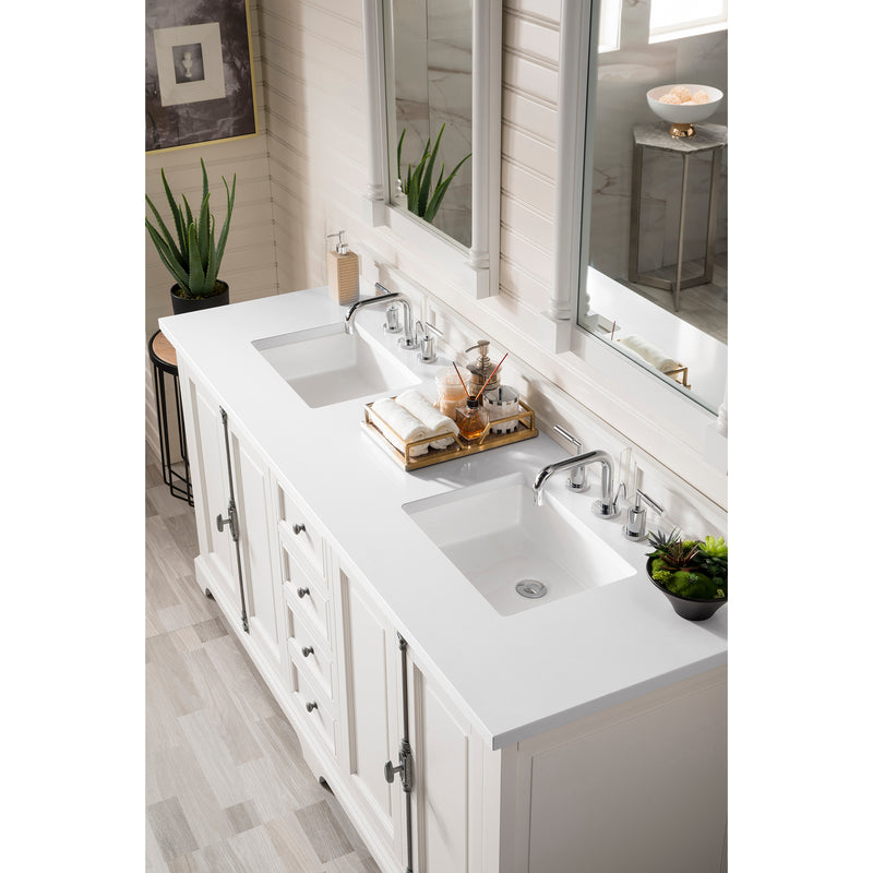 James Martin Providence 72" Double Vanity Cabinet Bright White with 3 cm Classic White Quartz Top 238-105-V72-BW-3CLW