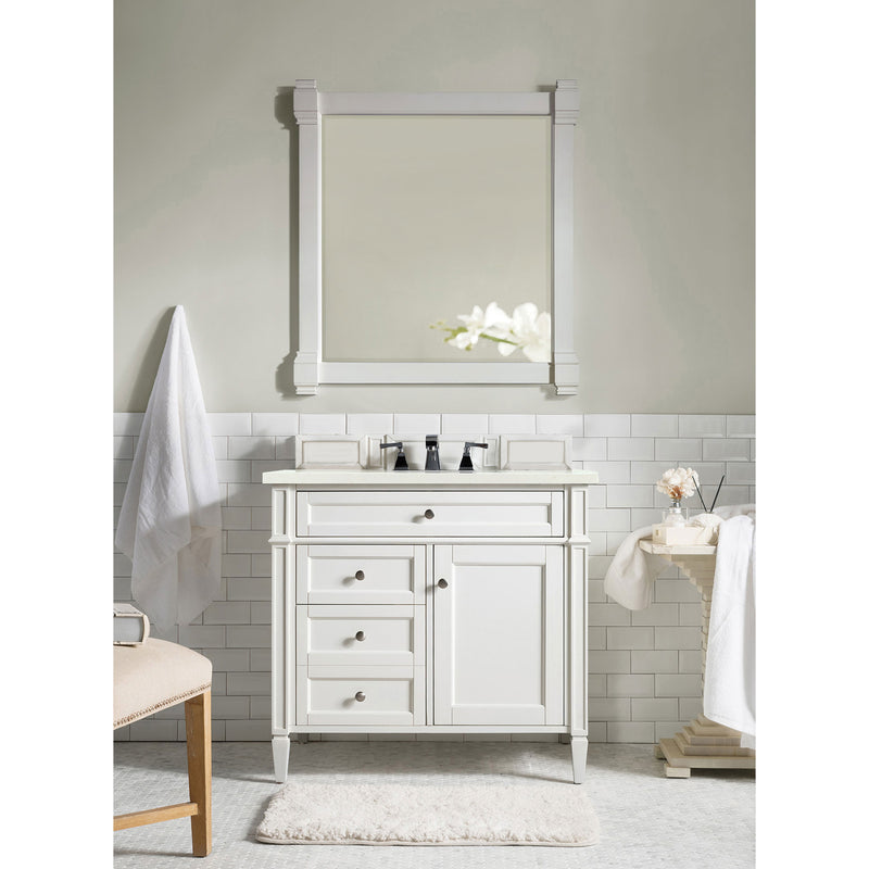 James Martin Brittany 36" Bright White Single Vanity with 3 cm Eternal Marfil Quartz Top 650-V36-BW-3EMR