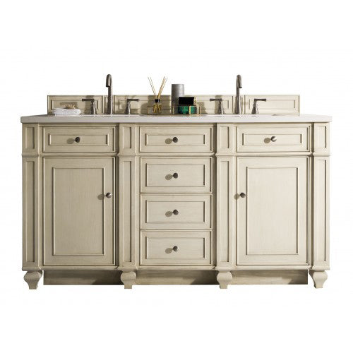 James Martin Bristol 60" Double Vanity Vintage Vanilla with 3 cm Classic White Quartz Top 157-V60D-VV-3CLW