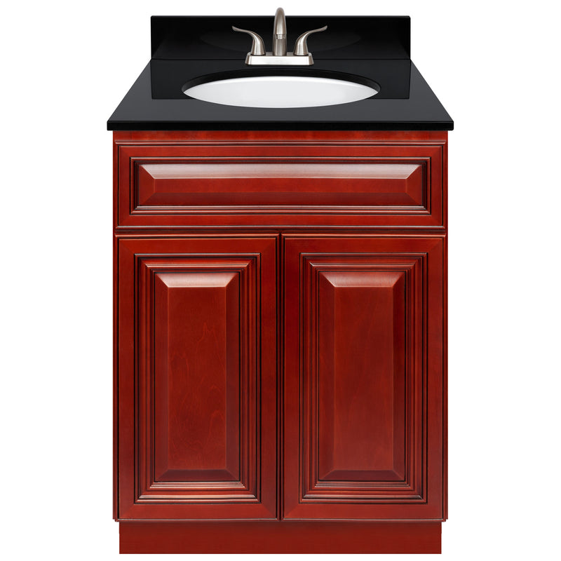 Cherry Bathroom Vanity 24", Absolute Black Granite Top, Faucet LB5B AB254-24CH-5B