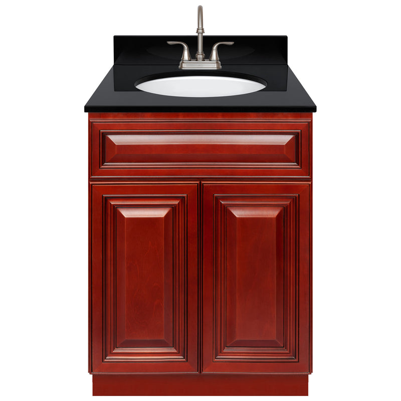 Cherry Bathroom Vanity 24", Absolute Black Granite Top, Faucet LB6B AB254-24CH-6B