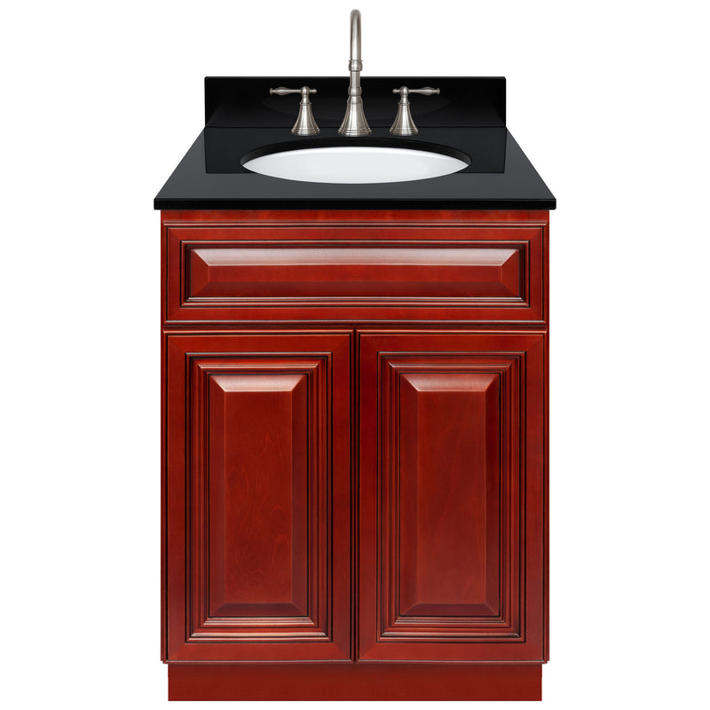 Cherry Bathroom Vanity 24", Absolute Black Granite Top, Faucet LB7B AB258-24CH-7B