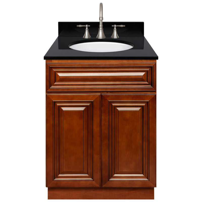 Brown Bathroom Vanity 24", Absolute Black Granite Top, Faucet LB7B AB258-24GN-7B