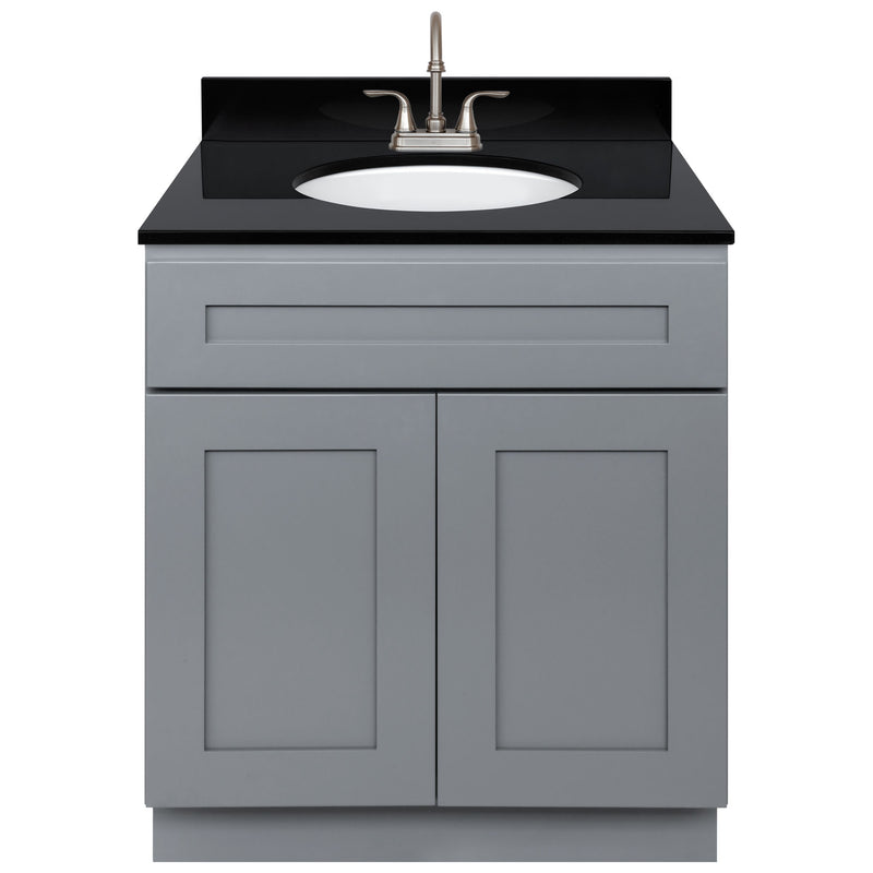 Cherry Bathroom Vanity 30", Absolute Black Granite Top, Faucet LB6B AB314-30CG-6B