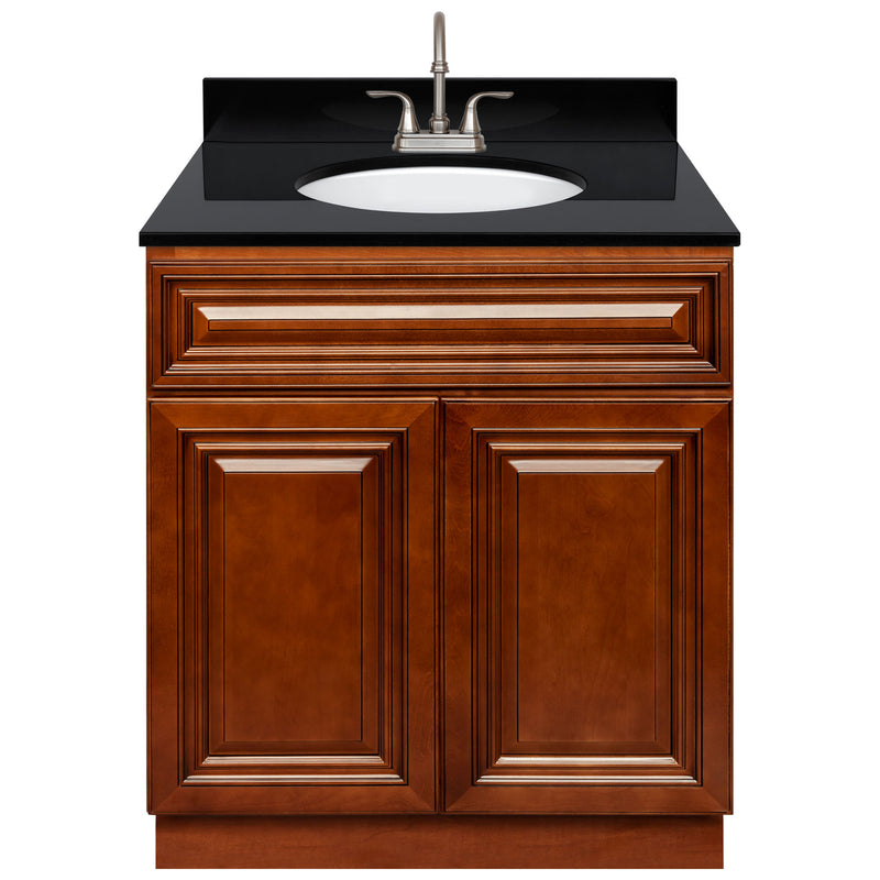 Brown Bathroom Vanity 30", Absolute Black Granite Top, Faucet LB6B AB314-30GN-6B