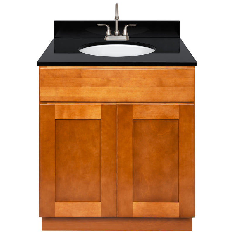 Brown Bathroom Vanity 30", Absolute Black Granite Top, Faucet LB6B AB314-30NP-6B