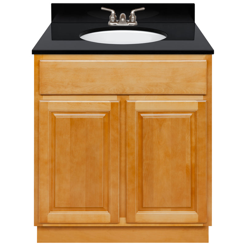 Brown Bathroom Vanity 30", Absolute Black Granite Top, Faucet LB3B AB314-30RC-3B