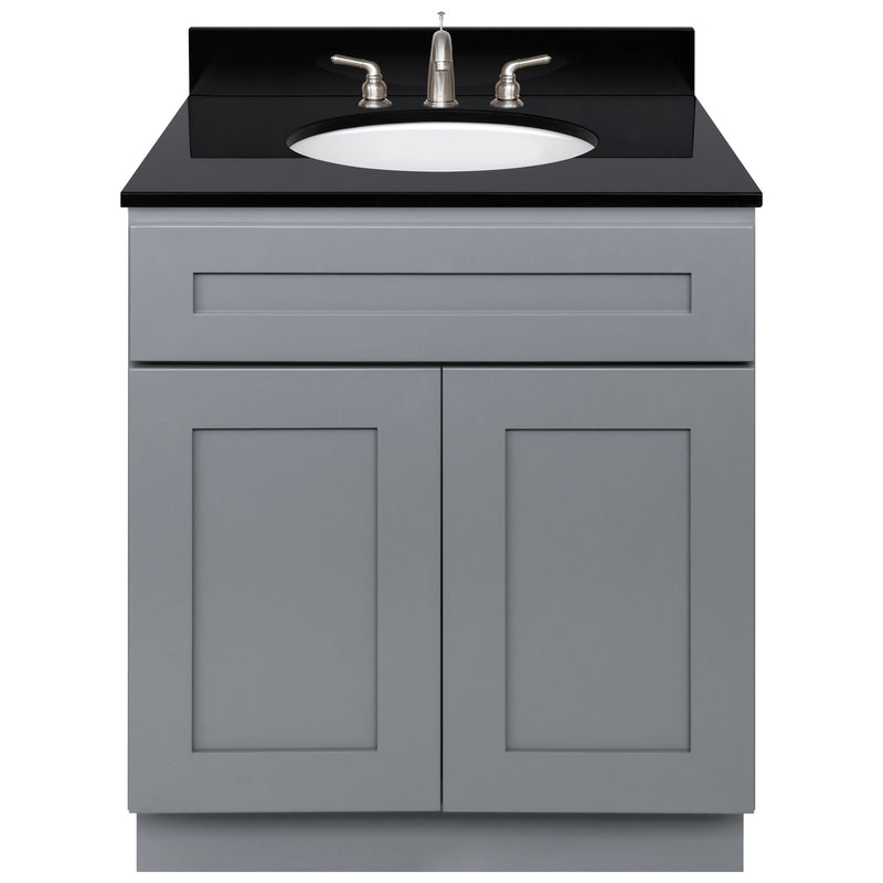 Cherry Bathroom Vanity 30", Absolute Black Granite Top, Faucet LB4B AB318-30CG-4B