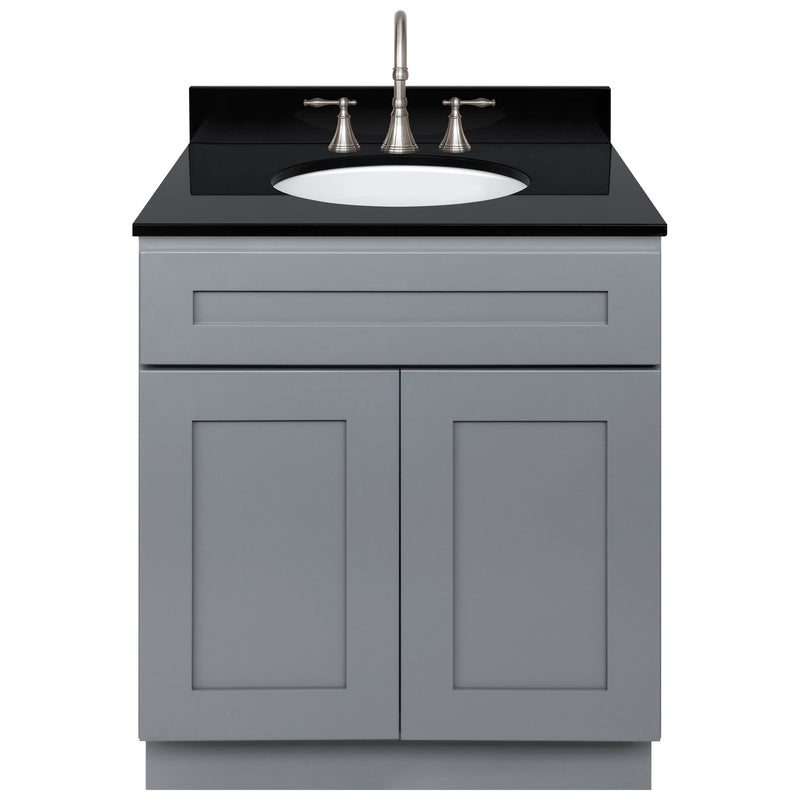 Cherry Bathroom Vanity 30", Absolute Black Granite Top, Faucet LB7B AB318-30CG-7B