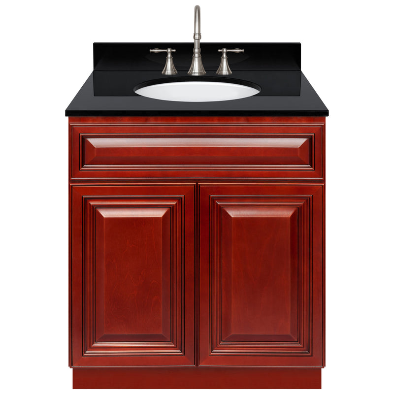 Cherry Bathroom Vanity 30", Absolute Black Granite Top, Faucet LB7B AB318-30CH-7B