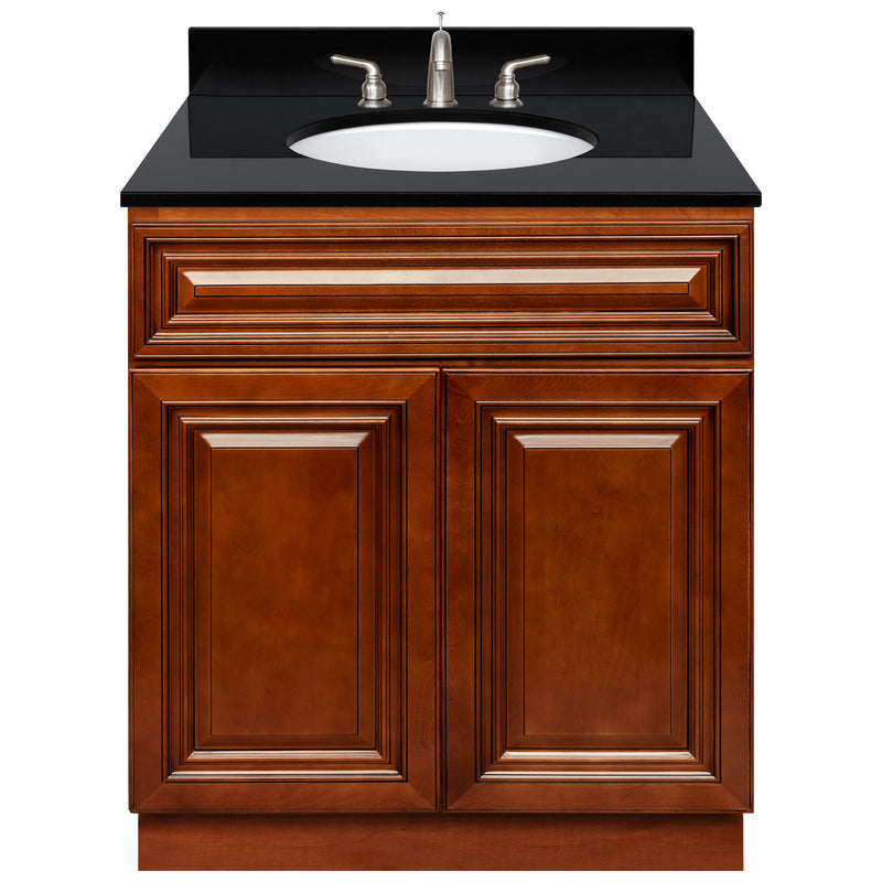 Brown Bathroom Vanity 30", Absolute Black Granite Top, Faucet LB4B AB318-30GN-4B