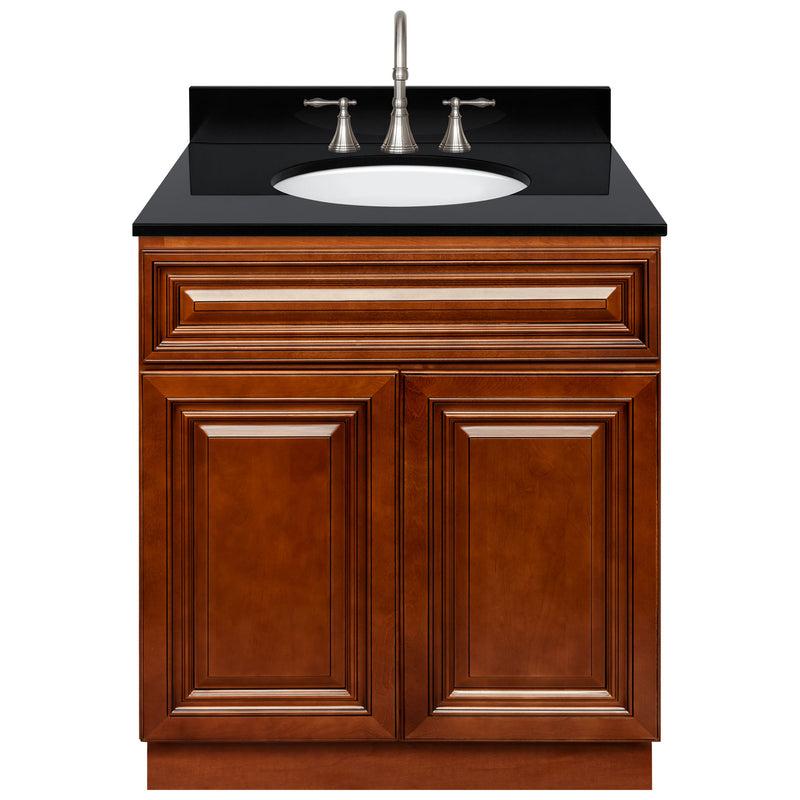 Brown Bathroom Vanity 30", Absolute Black Granite Top, Faucet LB7B AB318-30GN-7B