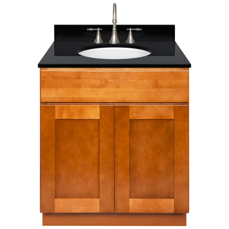 Brown Bathroom Vanity 30", Absolute Black Granite Top, Faucet LB7B AB318-30NP-7B