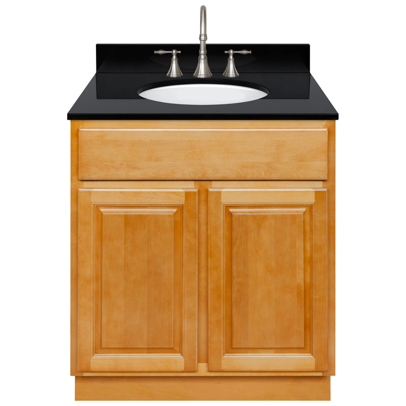 Brown Bathroom Vanity 30", Absolute Black Granite Top, Faucet LB7B AB318-30RC-7B