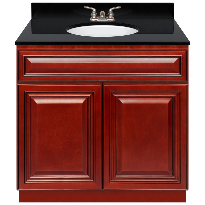 Cherry Bathroom Vanity 36", Absolute Black Granite Top, Faucet LB3B AB374-36CH-3B