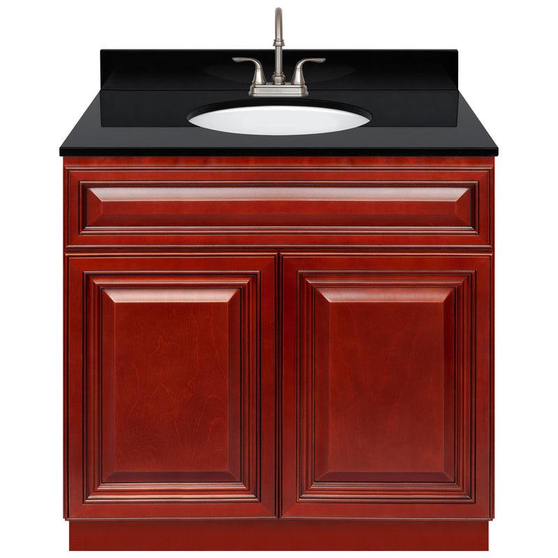 Cherry Bathroom Vanity 36", Absolute Black Granite Top, Faucet LB6B AB374-36CH-6B