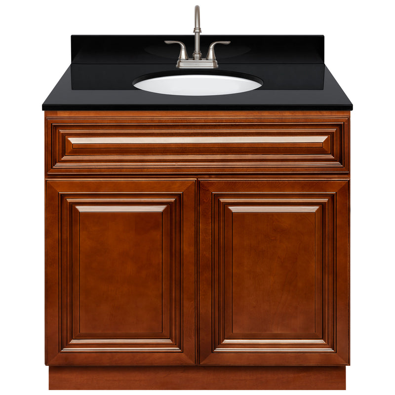 Brown Bathroom Vanity 36", Absolute Black Granite Top, Faucet LB6B AB374-36GN-6B