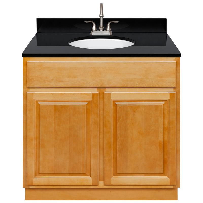 Brown Bathroom Vanity 36", Absolute Black Granite Top, Faucet LB6B AB374-36RC-6B