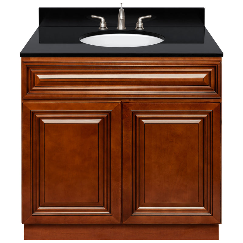 Brown Bathroom Vanity 36", Absolute Black Granite Top, Faucet LB4B AB378-36GN-4B