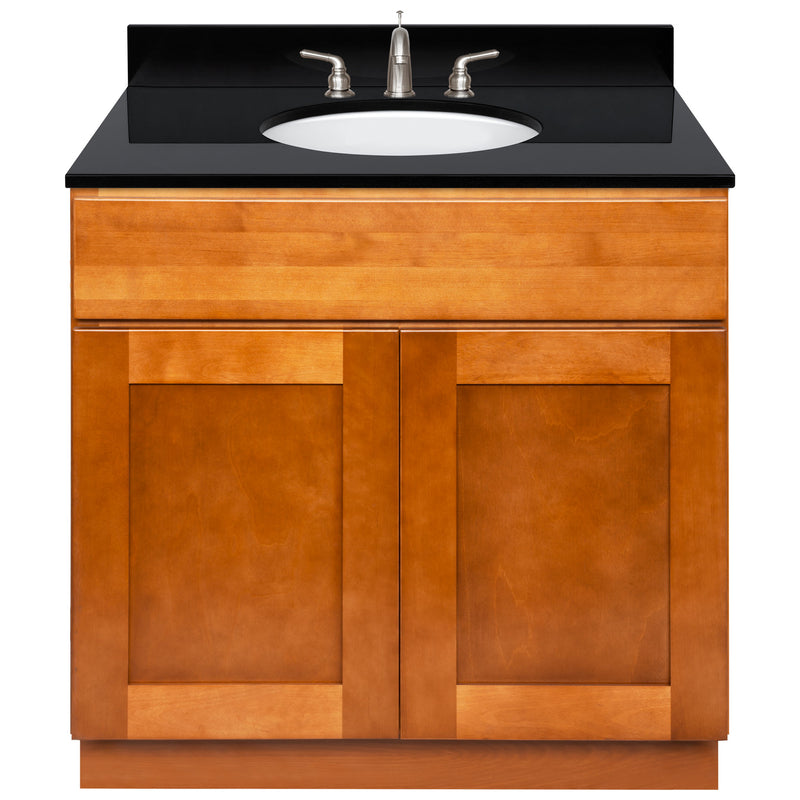 Brown Bathroom Vanity 36", Absolute Black Granite Top, Faucet LB7B AB378-36NP-7B