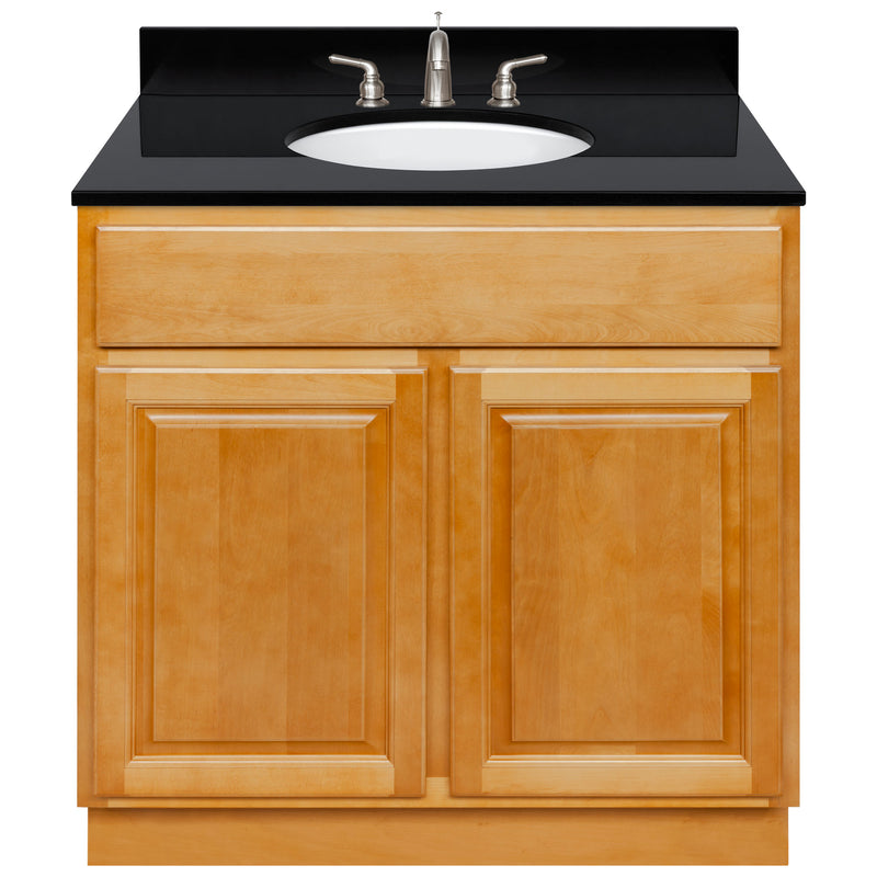 Brown Bathroom Vanity 36", Absolute Black Granite Top, Faucet LB4B AB378-36RC-4B