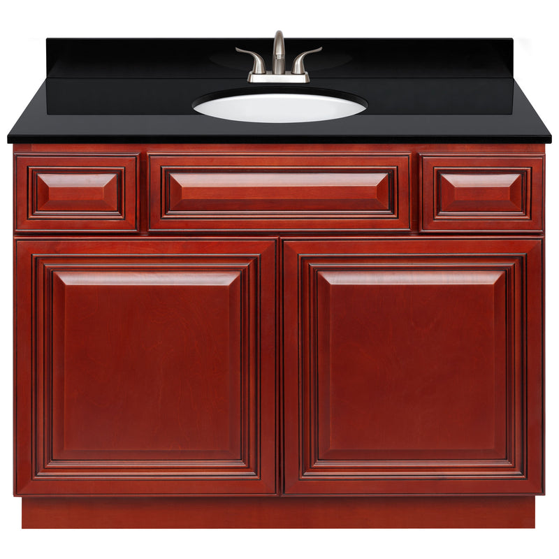 Cherry Bathroom Vanity 42", Absolute Black Granite Top, Faucet LB5B AB434-42CH-5B