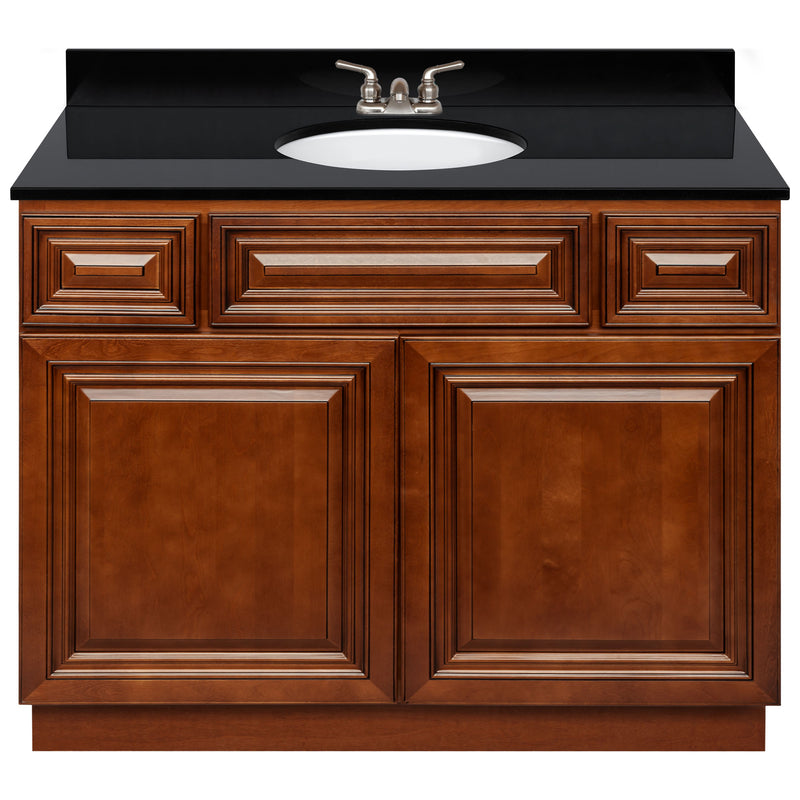 Brown Bathroom Vanity 42", Absolute Black Granite Top, Faucet LB3B AB434-42GN-3B