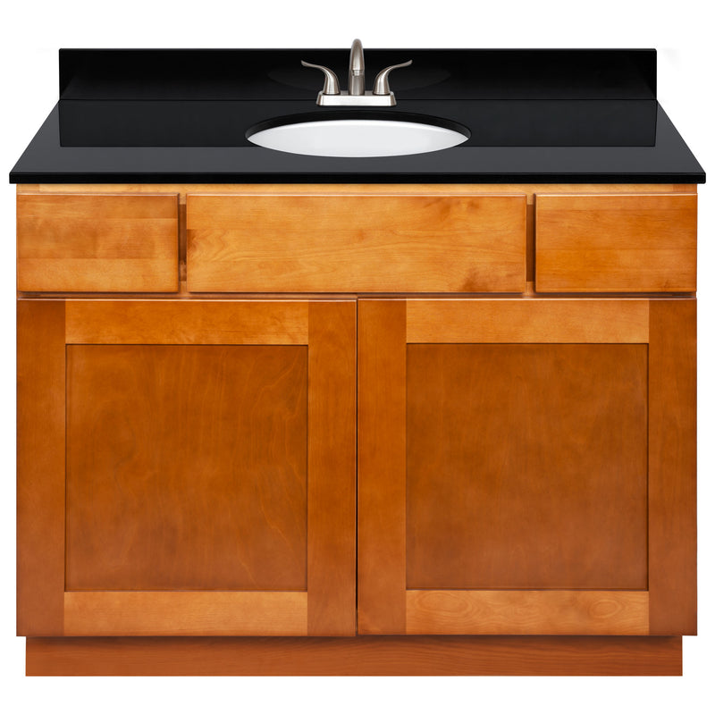 Brown Bathroom Vanity 42", Absolute Black Granite Top, Faucet LB5B AB434-42NP-5B