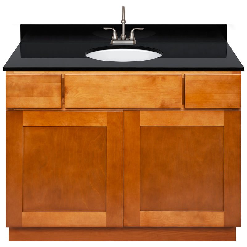 Brown Bathroom Vanity 42", Absolute Black Granite Top, Faucet LB6B AB434-42NP-6B