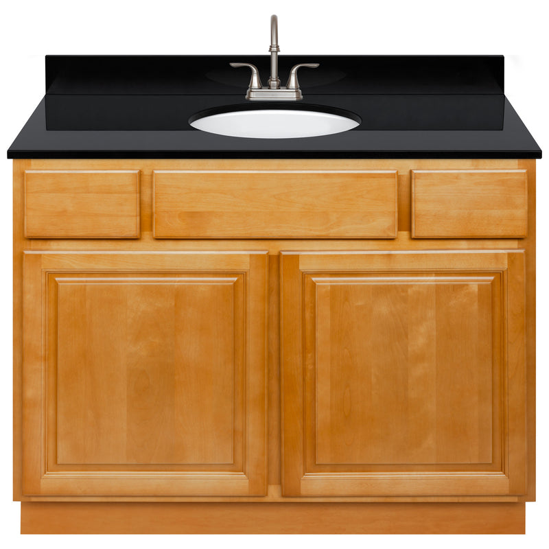 Brown Bathroom Vanity 42", Absolute Black Granite Top, Faucet LB6B AB434-42RC-6B