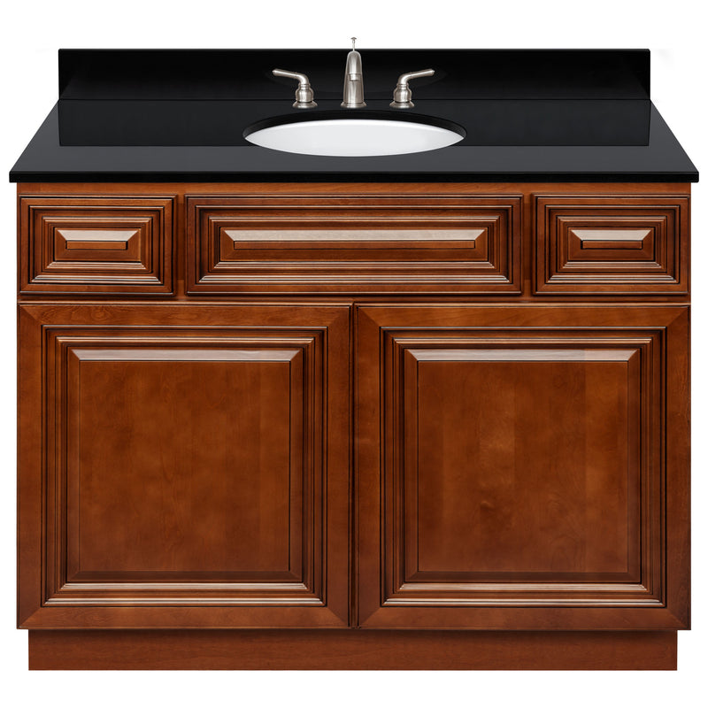 Brown Bathroom Vanity 42", Absolute Black Granite Top, Faucet LB4B AB438-42GN-4B