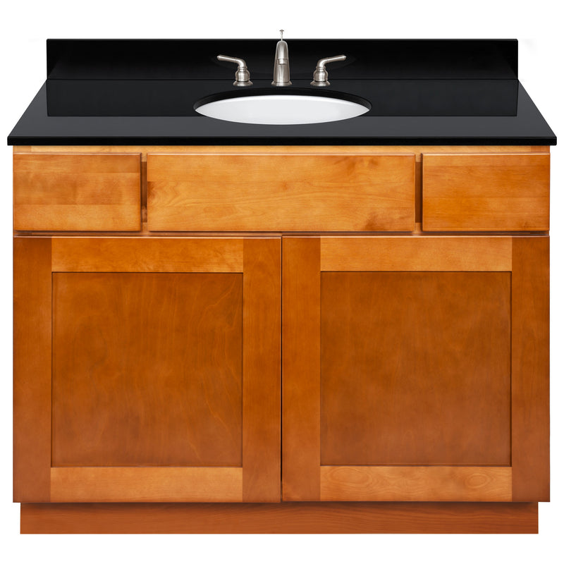 Brown Bathroom Vanity 42", Absolute Black Granite Top, Faucet LB4B AB438-42NP-4B