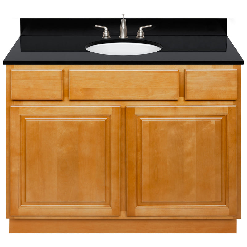 Brown Bathroom Vanity 42", Absolute Black Granite Top, Faucet LB4B AB438-42RC-4B