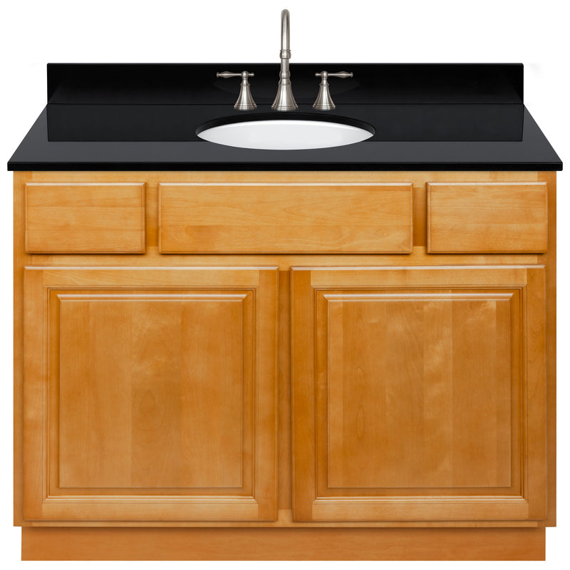 Brown Bathroom Vanity 42", Absolute Black Granite Top, Faucet LB7B AB438-42RC-7B