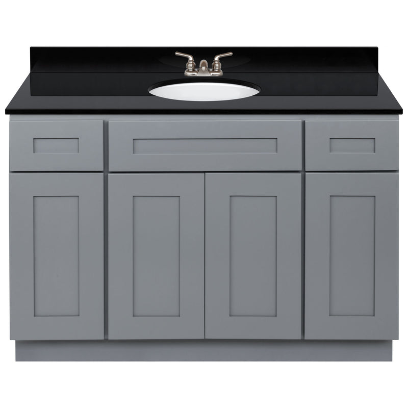 Cherry Bathroom Vanity 48", Absolute Black Granite Top, Faucet LB3B AB494-48CG-3B