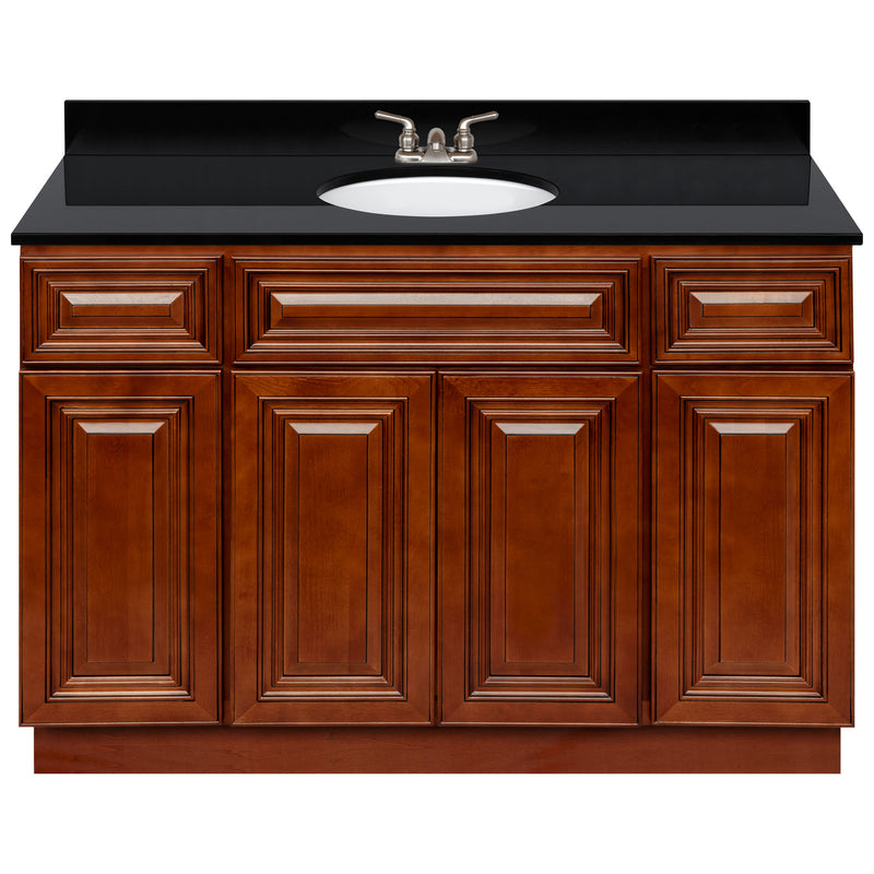 Brown Bathroom Vanity 48", Absolute Black Granite Top, Faucet LB3B AB494-48GN-3B