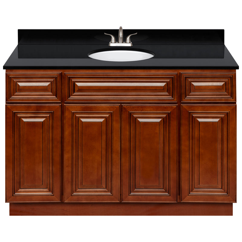 Brown Bathroom Vanity 48", Absolute Black Granite Top, Faucet LB5B AB494-48GN-5B