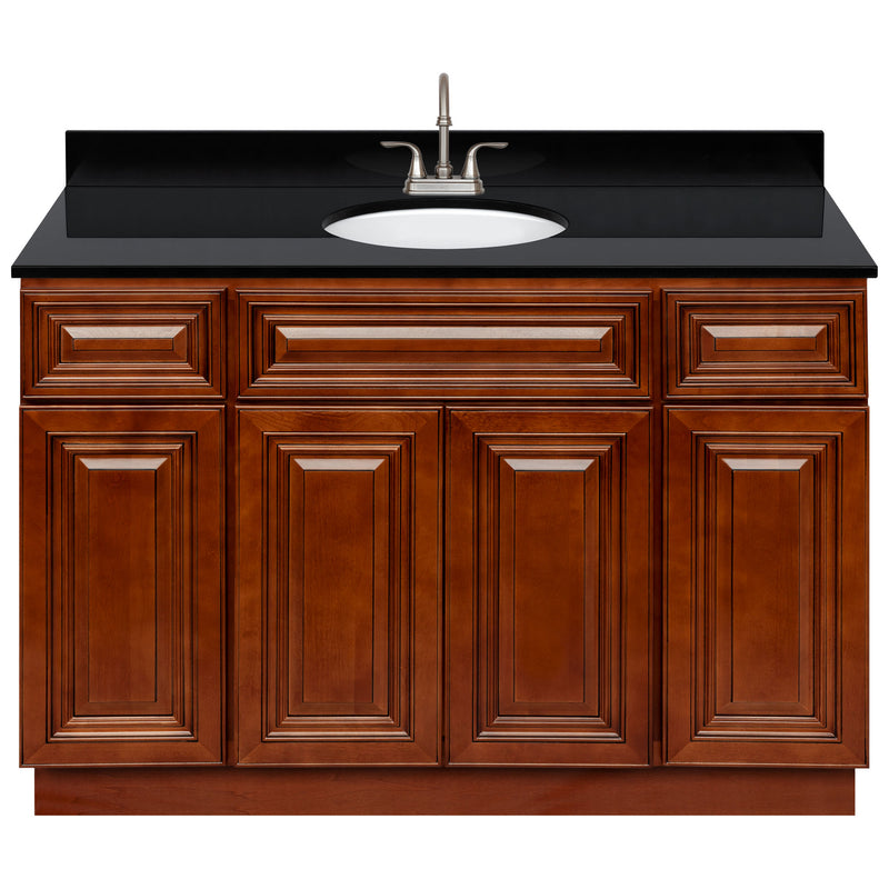 Brown Bathroom Vanity 48", Absolute Black Granite Top, Faucet LB6B AB494-48GN-6B