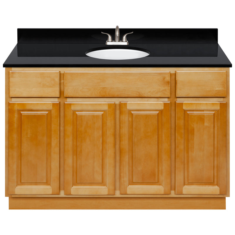 Brown Bathroom Vanity 48", Absolute Black Granite Top, Faucet LB5B AB494-48RC-5B