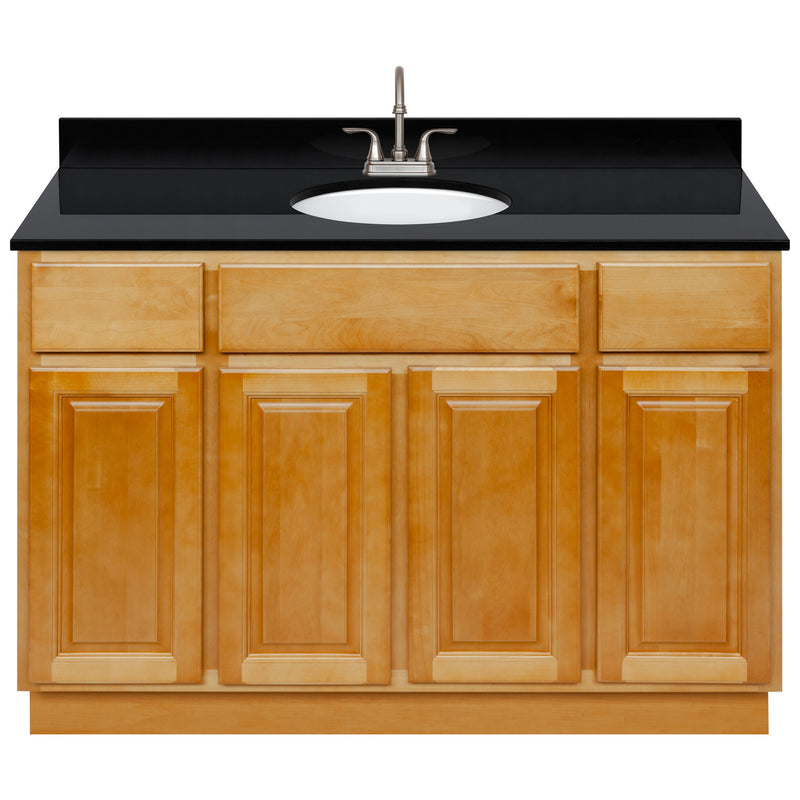 Brown Bathroom Vanity 48", Absolute Black Granite Top, Faucet LB6B AB494-48RC-6B