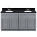 Cherry Double Bathroom Vanity 60", Absolute Black Granite Top, Faucet LB6B AB614-60CG-6B