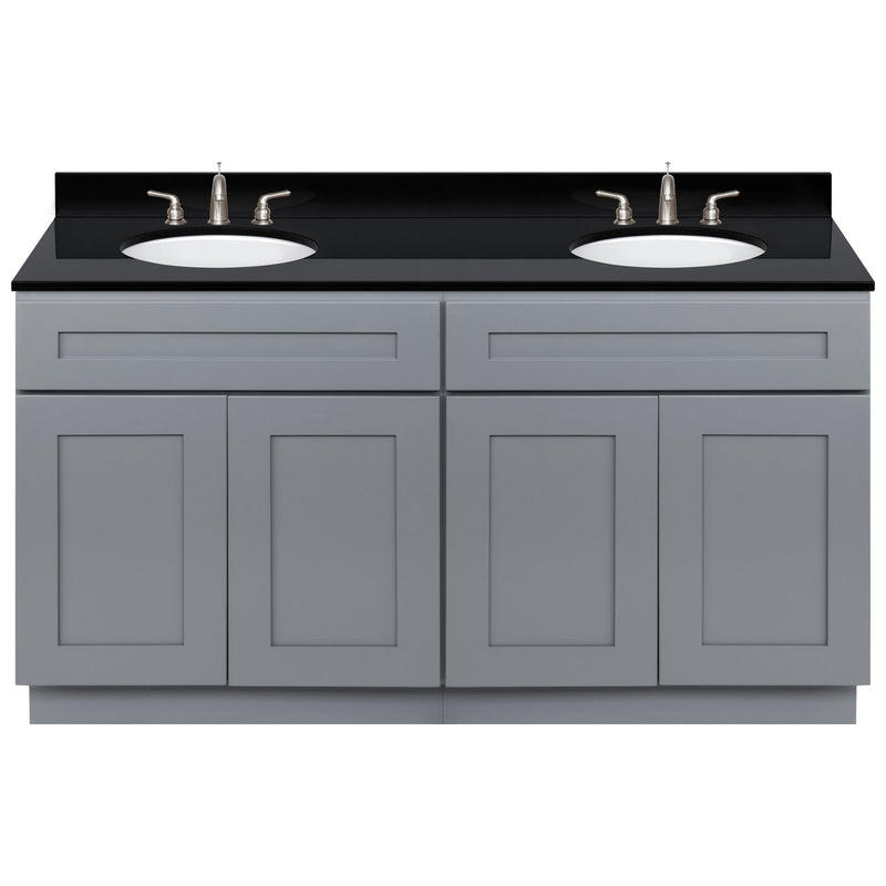 Cherry Double Bathroom Vanity 60", Absolute Black Granite Top, Faucet LB4B AB618-60CG-4B