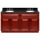 Cherry Double Bathroom Vanity 60", Absolute Black Granite Top, Faucet LB4B AB618-60CH-4B