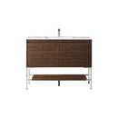 James Martin Milan 47.3" Single Vanity Cabinet Mid Century Walnut Brushed Nickel with Glossy White Composite Top 801V47.3WLTBNKGW