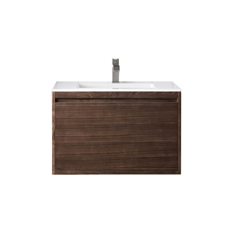 James Martin Milan 31.5" Single Vanity Cabinet Mid Century Walnut with Glossy White Composite Top 801V31.5WLTGW