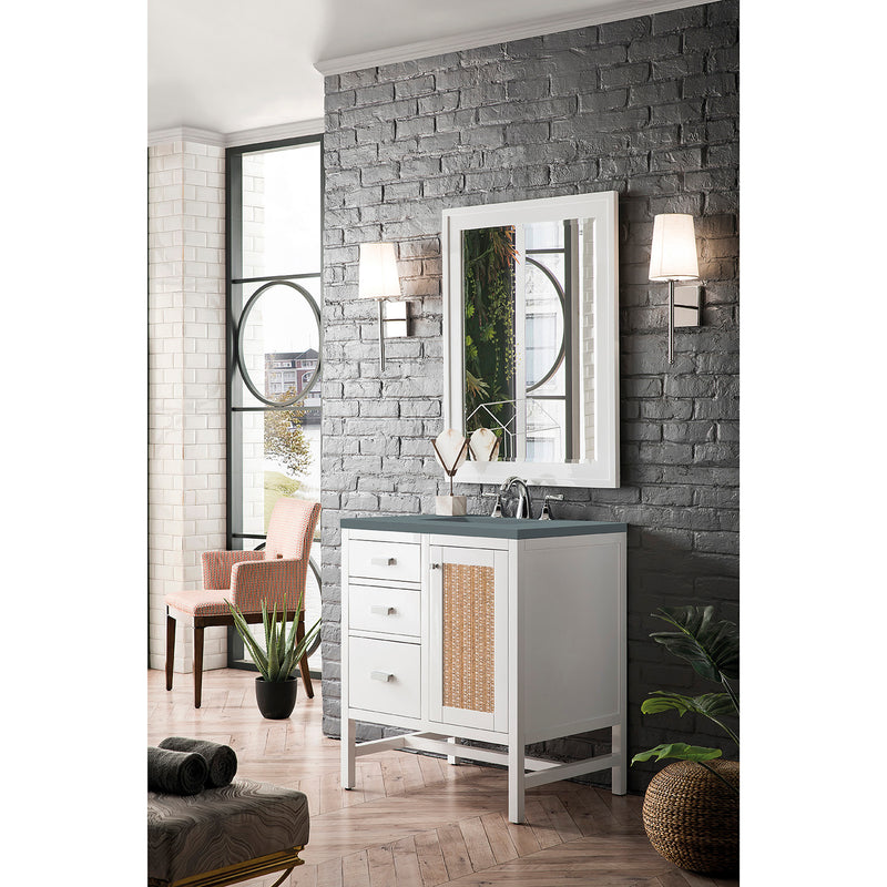 James Martin Addison 30" Single Vanity Cabinet Glossy White with 3 cm Cala Blue Top E444-V30-GW-3CBL